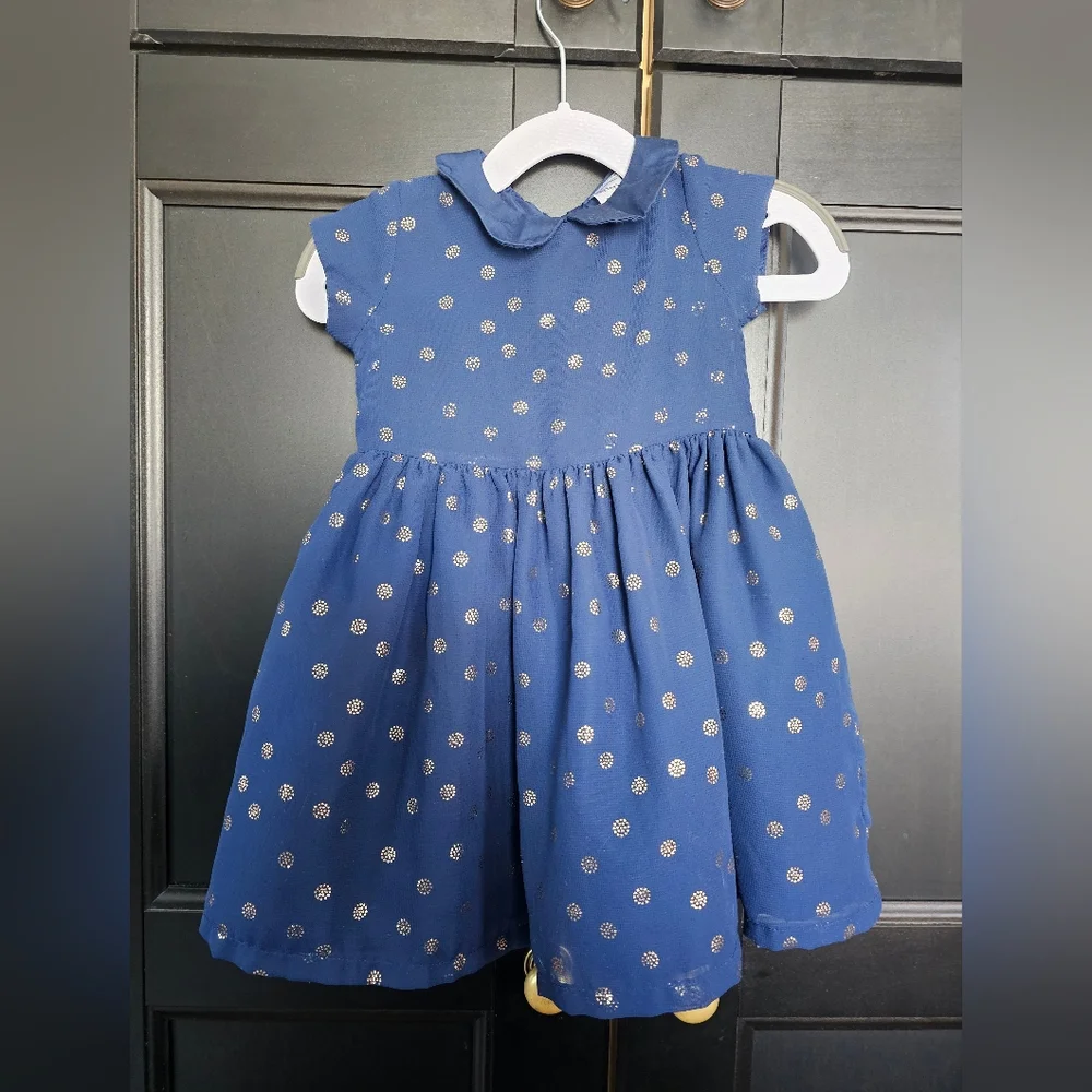 Cute Baby Party Dress- Navy With Silver Polka Dots- size 12 Month